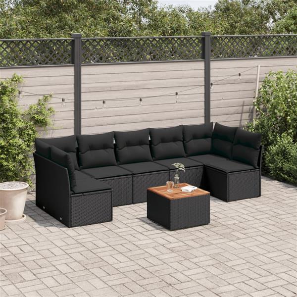 Grote foto vidaxl 8 delige loungeset met kussens poly rattan zwart tuin en terras tuinmeubelen