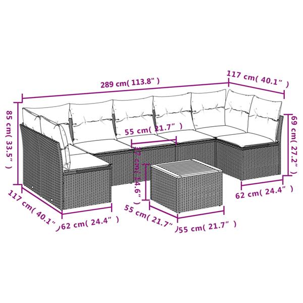 Grote foto vidaxl 8 delige loungeset met kussens poly rattan zwart tuin en terras tuinmeubelen