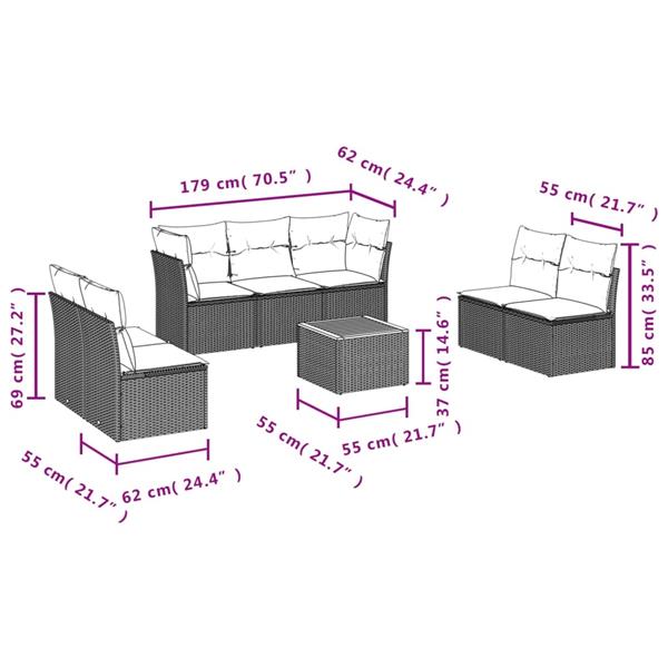 Grote foto vidaxl 8 delige loungeset met kussens poly rattan zwart tuin en terras tuinmeubelen