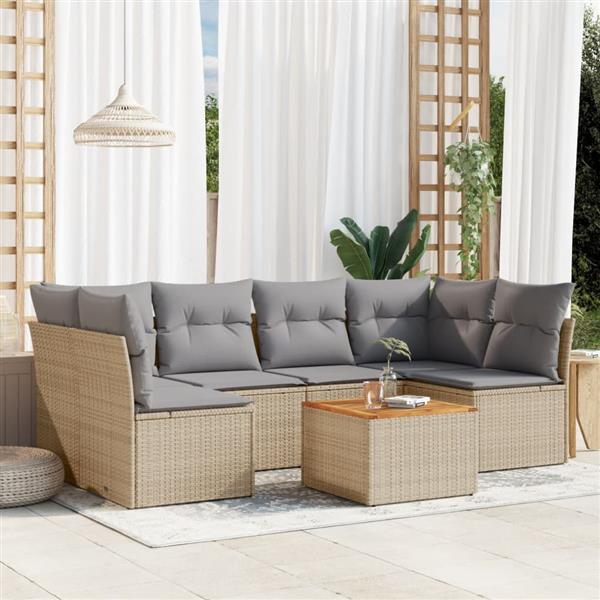 Grote foto vidaxl 7 delige loungeset met kussens poly rattan beige tuin en terras tuinmeubelen