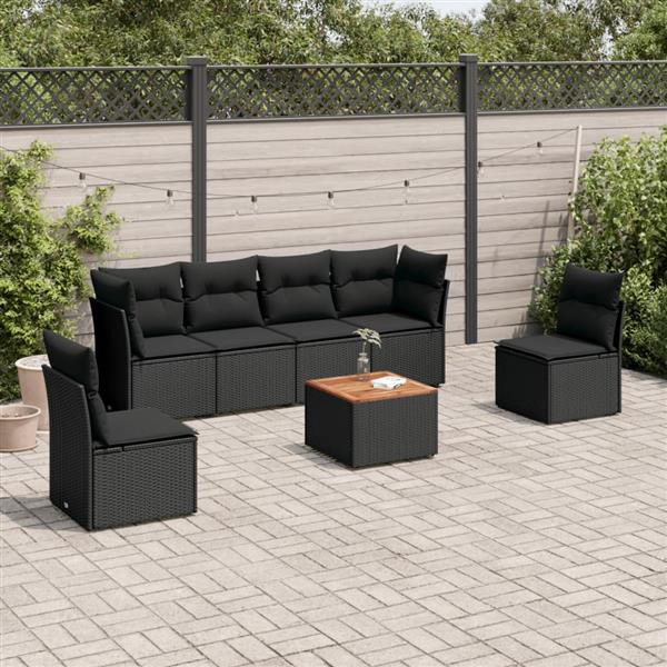 Grote foto vidaxl 7 delige loungeset met kussens poly rattan zwart tuin en terras tuinmeubelen