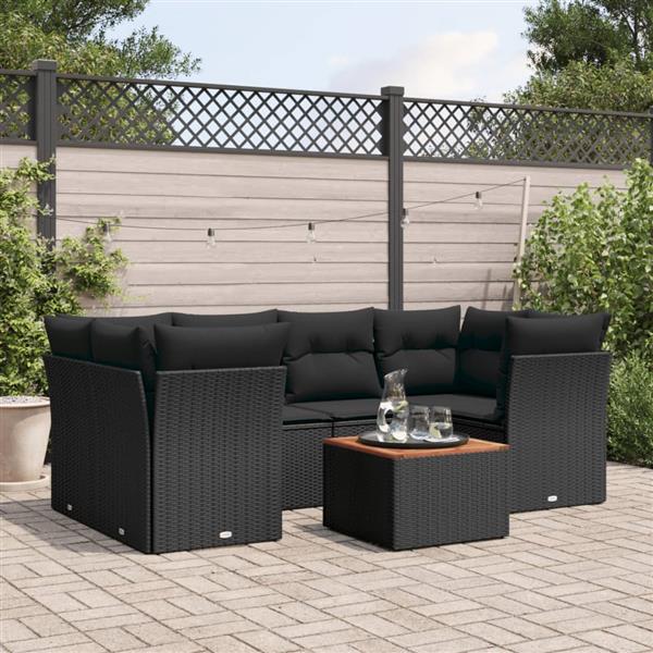 Grote foto vidaxl 7 delige loungeset met kussens poly rattan zwart tuin en terras tuinmeubelen