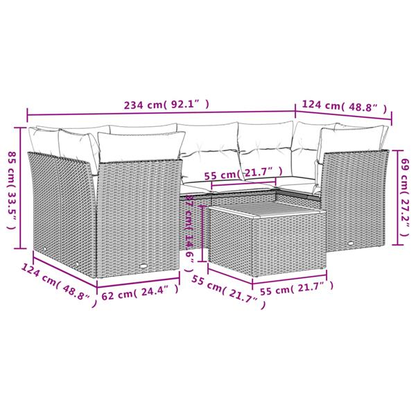 Grote foto vidaxl 7 delige loungeset met kussens poly rattan zwart tuin en terras tuinmeubelen