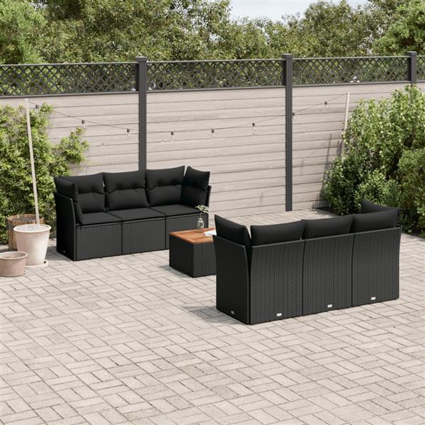 Grote foto vidaxl 7 delige loungeset met kussens poly rattan zwart tuin en terras tuinmeubelen