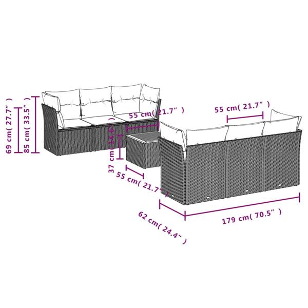 Grote foto vidaxl 7 delige loungeset met kussens poly rattan zwart tuin en terras tuinmeubelen