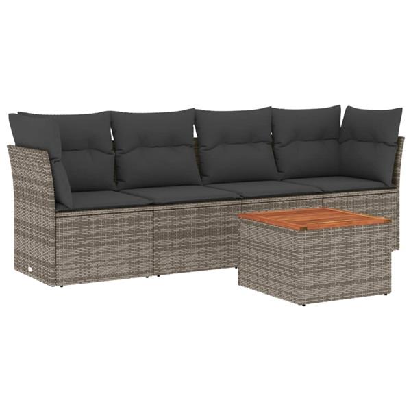 Grote foto vidaxl 5 delige loungeset met kussens poly rattan grijs tuin en terras tuinmeubelen