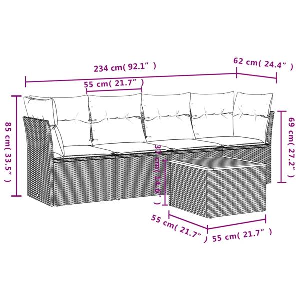 Grote foto vidaxl 5 delige loungeset met kussens poly rattan grijs tuin en terras tuinmeubelen