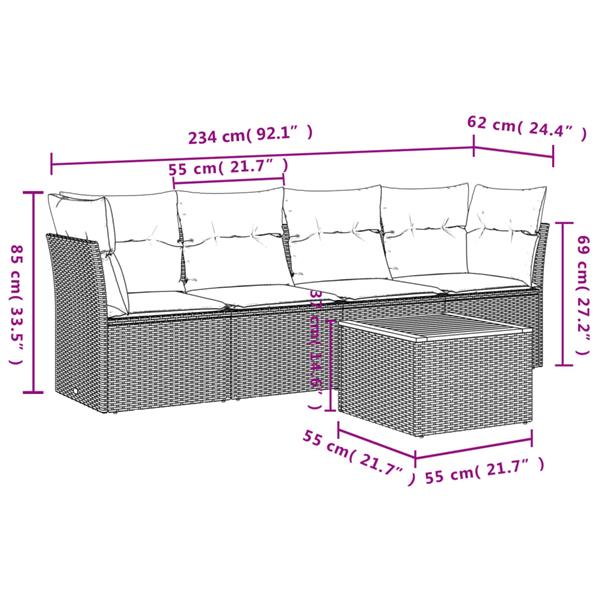 Grote foto vidaxl 5 delige loungeset met kussens poly rattan beige tuin en terras tuinmeubelen