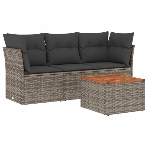 Grote foto vidaxl 4 delige loungeset met kussens poly rattan grijs tuin en terras tuinmeubelen