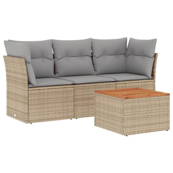 Grote foto vidaxl 4 delige loungeset met kussens poly rattan beige tuin en terras tuinmeubelen