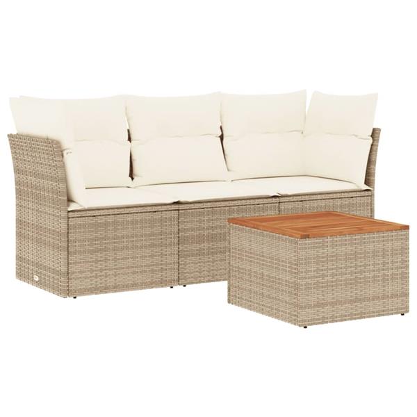 Grote foto vidaxl 4 delige loungeset met kussens poly rattan beige tuin en terras tuinmeubelen