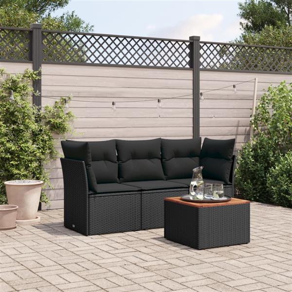 Grote foto vidaxl 4 delige loungeset met kussens poly rattan zwart tuin en terras tuinmeubelen