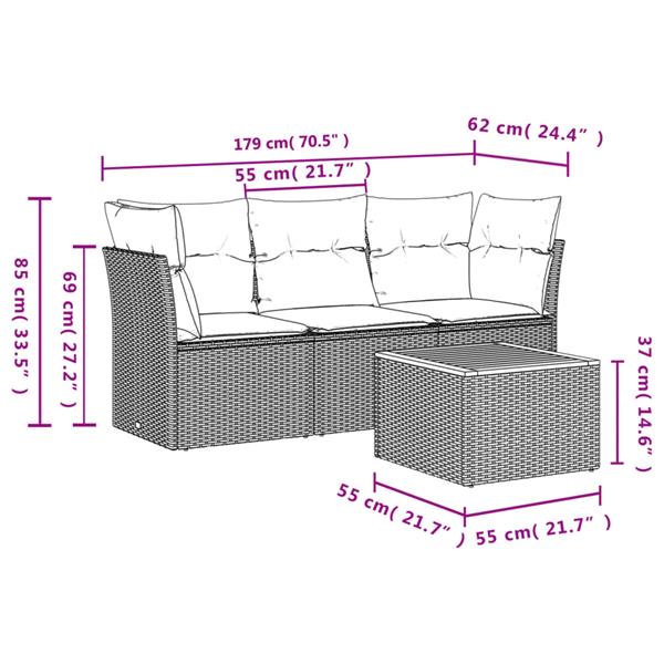 Grote foto vidaxl 4 delige loungeset met kussens poly rattan zwart tuin en terras tuinmeubelen