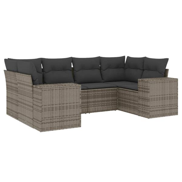 Grote foto vidaxl 6 delige loungeset met kussens poly rattan grijs tuin en terras tuinmeubelen