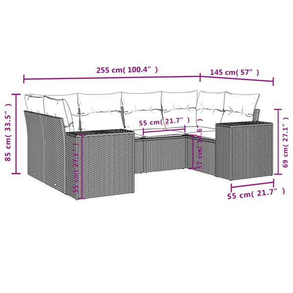 Grote foto vidaxl 6 delige loungeset met kussens poly rattan grijs tuin en terras tuinmeubelen