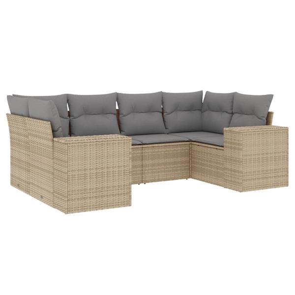 Grote foto vidaxl 6 delige loungeset met kussens poly rattan beige tuin en terras tuinmeubelen