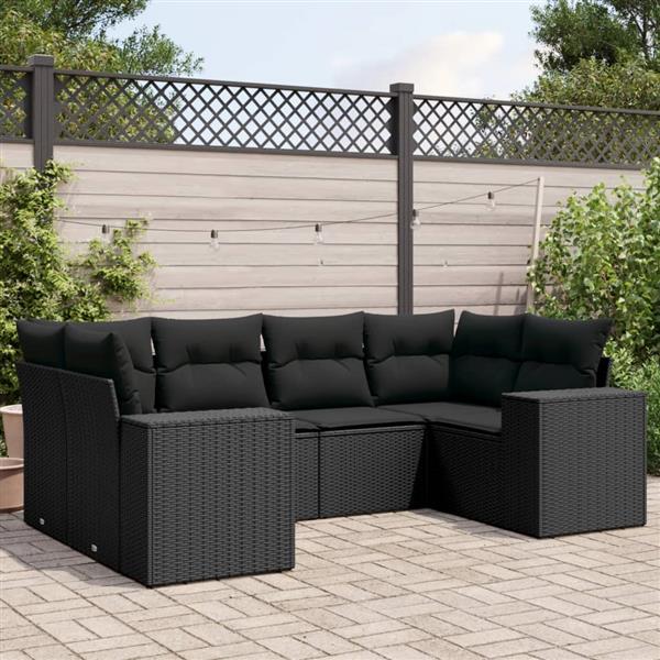 Grote foto vidaxl 6 delige loungeset met kussens poly rattan zwart tuin en terras tuinmeubelen