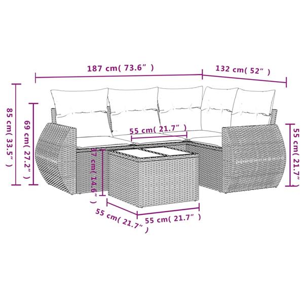 Grote foto vidaxl 5 delige loungeset met kussens poly rattan lichtgrijs tuin en terras tuinmeubelen