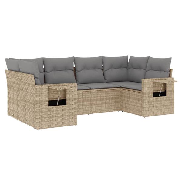 Grote foto vidaxl 6 delige loungeset met kussens poly rattan beige tuin en terras tuinmeubelen