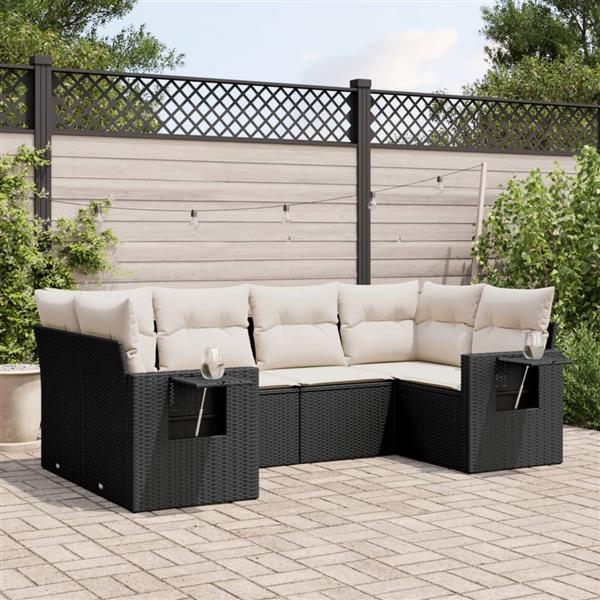 Grote foto vidaxl 6 delige loungeset met kussens poly rattan zwart tuin en terras tuinmeubelen