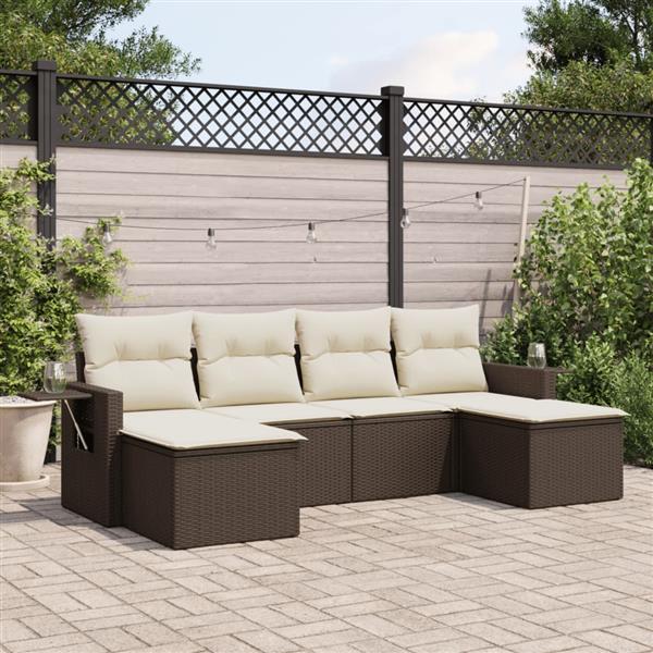 Grote foto vidaxl 6 delige loungeset met kussens poly rattan bruin tuin en terras tuinmeubelen