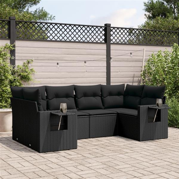 Grote foto vidaxl 6 delige loungeset met kussens poly rattan zwart tuin en terras tuinmeubelen