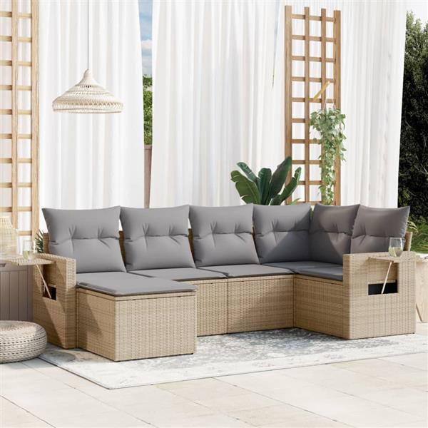 Grote foto vidaxl 6 delige loungeset met kussens poly rattan beige tuin en terras tuinmeubelen