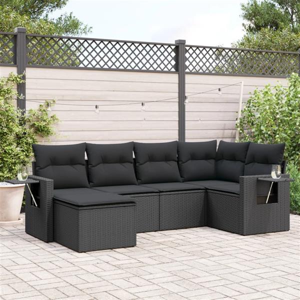 Grote foto vidaxl 6 delige loungeset met kussens poly rattan zwart tuin en terras tuinmeubelen