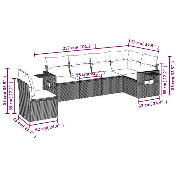 Grote foto vidaxl 6 delige loungeset met kussens poly rattan bruin tuin en terras tuinmeubelen