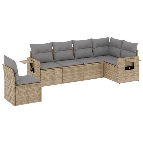 Grote foto vidaxl 6 delige loungeset met kussens poly rattan beige tuin en terras tuinmeubelen