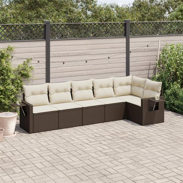 Grote foto vidaxl 6 delige loungeset met kussens poly rattan bruin tuin en terras tuinmeubelen