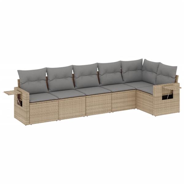 Grote foto vidaxl 6 delige loungeset met kussens poly rattan beige tuin en terras tuinmeubelen