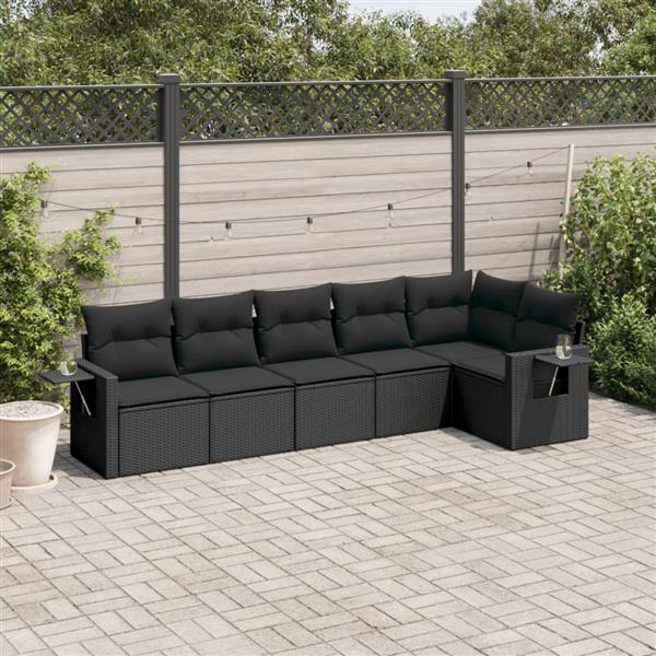 Grote foto vidaxl 6 delige loungeset met kussens poly rattan zwart tuin en terras tuinmeubelen