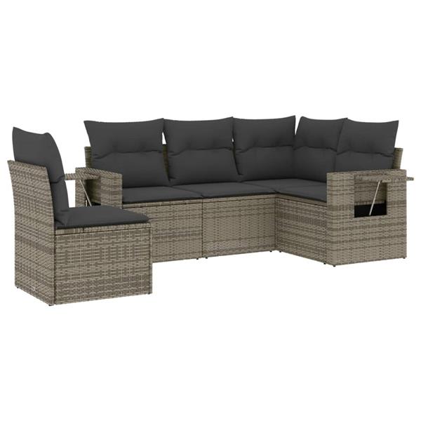 Grote foto vidaxl 5 delige loungeset met kussens poly rattan grijs tuin en terras tuinmeubelen