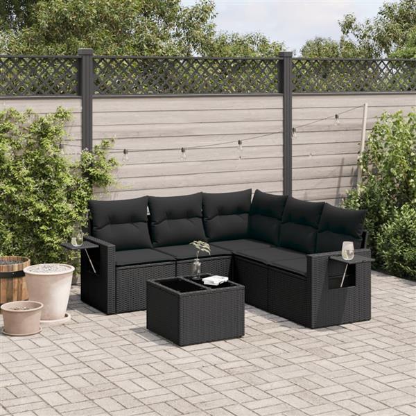 Grote foto vidaxl 6 delige loungeset met kussens poly rattan zwart tuin en terras tuinmeubelen