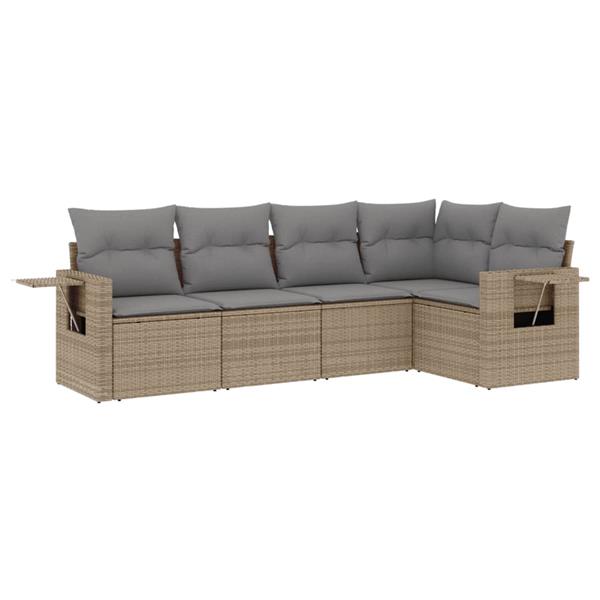 Grote foto vidaxl 5 delige loungeset met kussens poly rattan beige tuin en terras tuinmeubelen