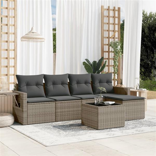 Grote foto vidaxl 6 delige loungeset met kussens poly rattan grijs tuin en terras tuinmeubelen