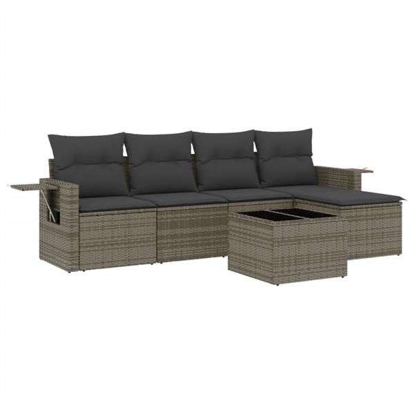 Grote foto vidaxl 6 delige loungeset met kussens poly rattan grijs tuin en terras tuinmeubelen