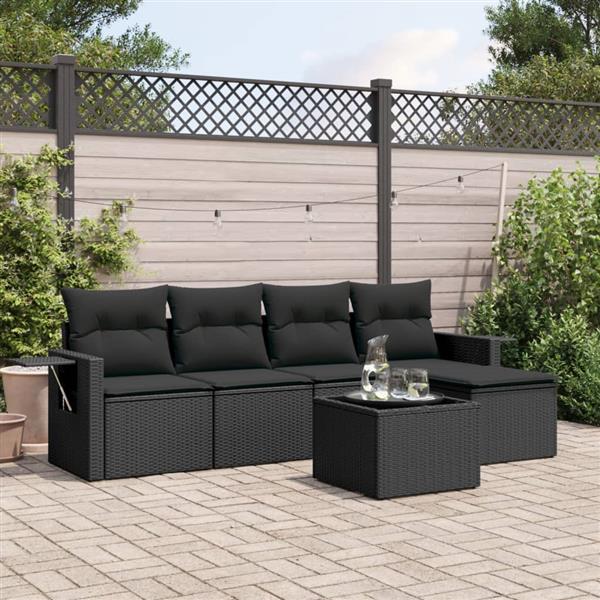 Grote foto vidaxl 6 delige loungeset met kussens poly rattan zwart tuin en terras tuinmeubelen