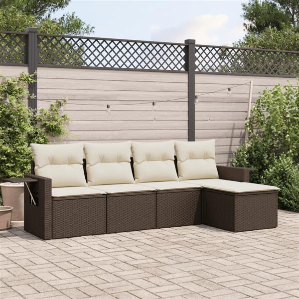 Grote foto vidaxl 5 delige loungeset met kussens poly rattan bruin tuin en terras tuinmeubelen