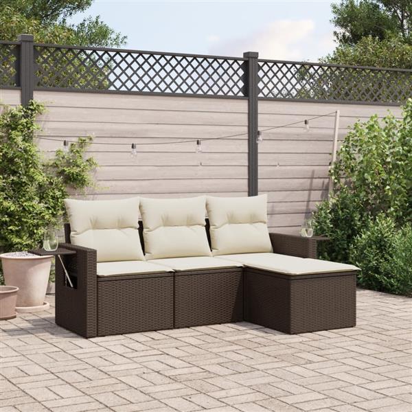 Grote foto vidaxl 4 delige loungeset met kussens poly rattan bruin tuin en terras tuinmeubelen