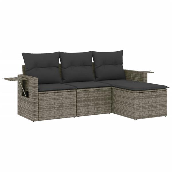 Grote foto vidaxl 4 delige loungeset met kussens poly rattan grijs tuin en terras tuinmeubelen