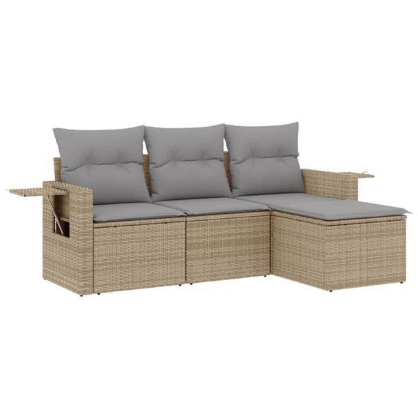 Grote foto vidaxl 4 delige loungeset met kussens poly rattan beige tuin en terras tuinmeubelen