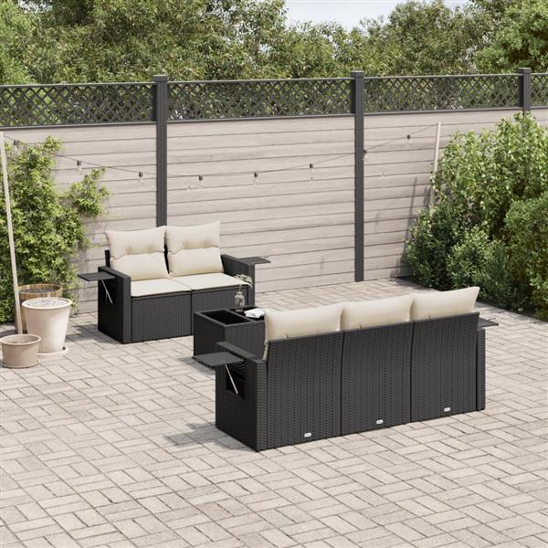 Grote foto vidaxl 6 delige loungeset met kussens poly rattan zwart tuin en terras tuinmeubelen