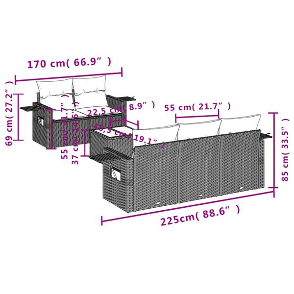 Grote foto vidaxl 6 delige loungeset met kussens poly rattan zwart tuin en terras tuinmeubelen