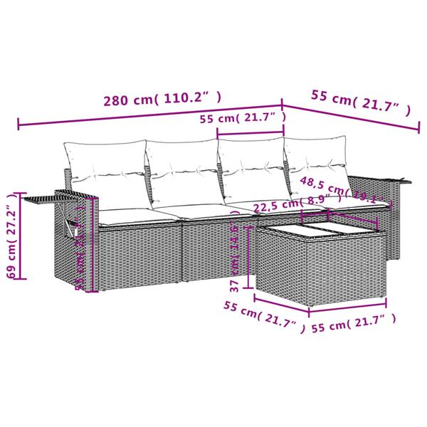 Grote foto vidaxl 5 delige loungeset met kussens poly rattan grijs tuin en terras tuinmeubelen