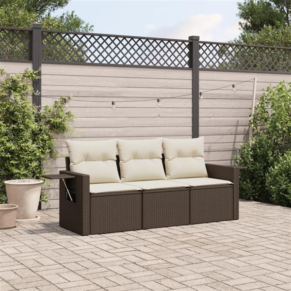 Grote foto vidaxl 3 delige loungeset met kussens poly rattan bruin tuin en terras tuinmeubelen