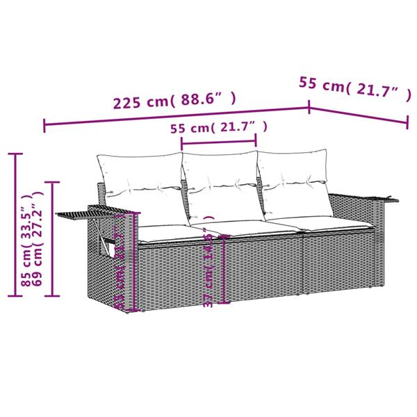 Grote foto vidaxl 3 delige loungeset met kussens poly rattan bruin tuin en terras tuinmeubelen