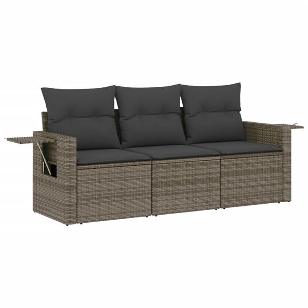 Grote foto vidaxl 3 delige loungeset met kussens poly rattan grijs tuin en terras tuinmeubelen