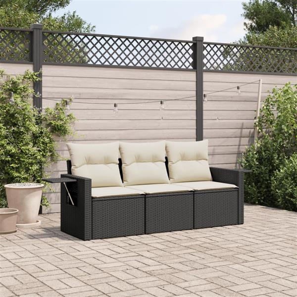 Grote foto vidaxl 3 delige loungeset met kussens poly rattan zwart tuin en terras tuinmeubelen